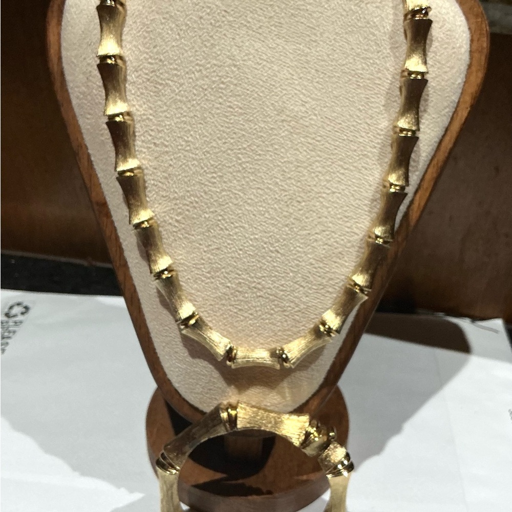 Vintage Signed Nina Ricci Gold Bamboo Design Necklace and Bracelet Set